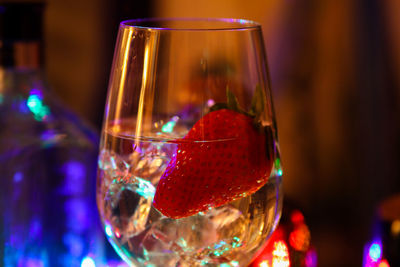 Close-up of beer glass on table