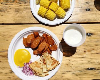 High angle view of food served in plate on table