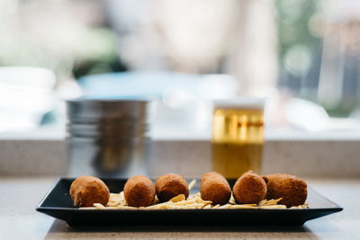 Close-up of food in plate on table