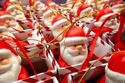 Close-up of santa clause in boxes