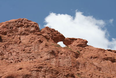 Low angle view of rocky mountain against sky