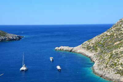 High angle view of sea against clear sky