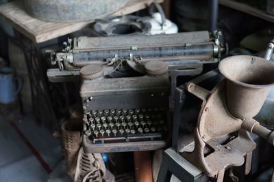 High angle view of old machine