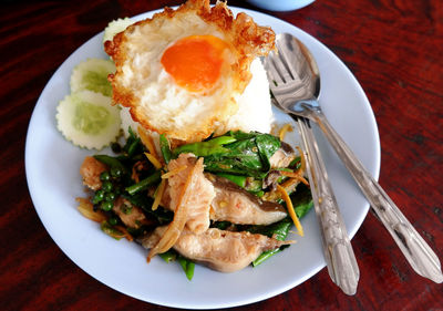 High angle view of meal served in plate