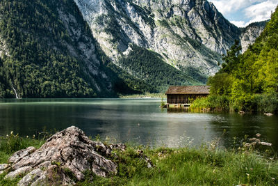 Scenic view of lake and mountains