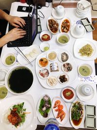 High angle view of food on table