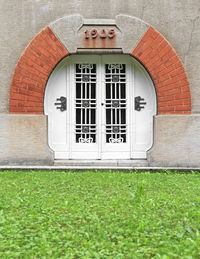 Closed door of building