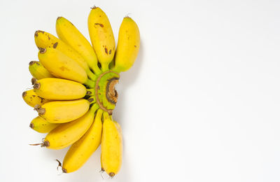 High angle view of yellow fruit against white background