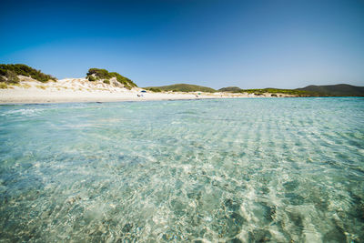 Scenic view of sea against clear blue sky