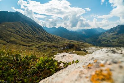 Scenic view of mountains against sky