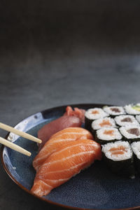 Close-up of sushi in plate on table