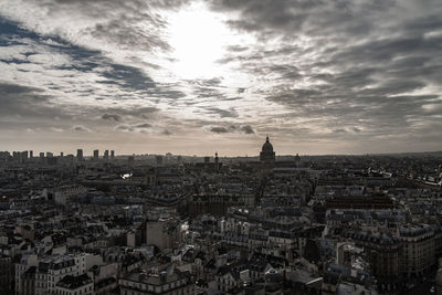 High angle view of city against sky during sunset