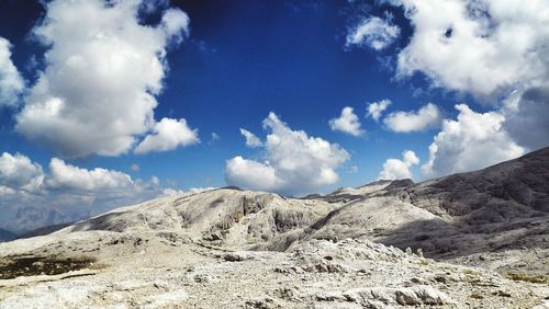 Scenic view of mountains against cloudy sky