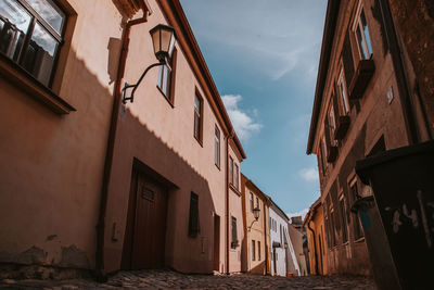 Low angle view of old buildings in jewish quarter of trebic