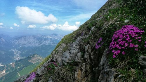 Scenic view of purple mountains against sky