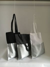 Tote bags on table