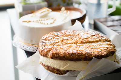 Close-up of cakes on table