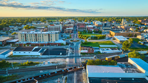 High angle view of buildings in city