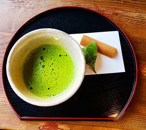 Directly above shot of tea served on table