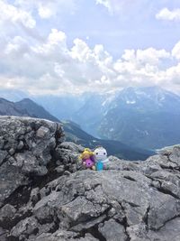 Man and mountains at sunny day