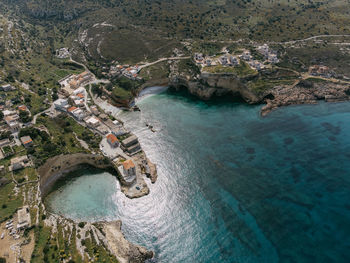 High angle view of boats in sea