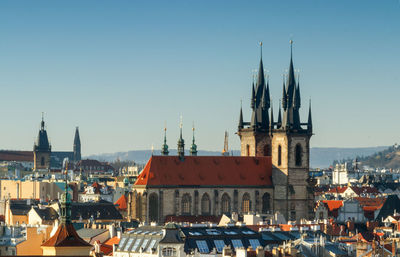 High angle shot of old town of prague against clear sky