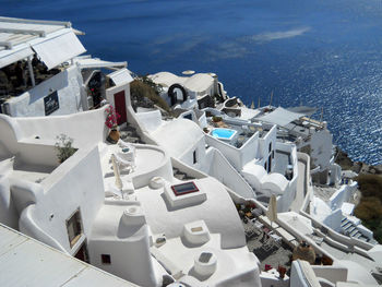 High angle view of boats in sea