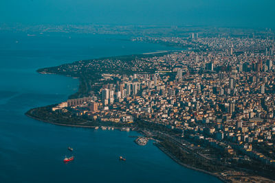 High angle view of buildings in city