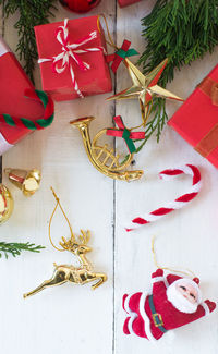 High angle view of christmas decoration on table