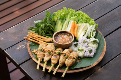 High angle view of food on table