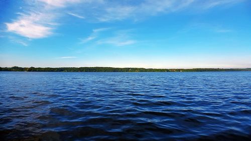 Scenic view of lake against blue sky