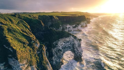 Panoramic view of sea against sky during sunset