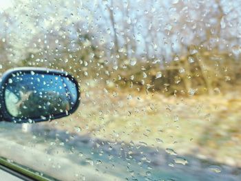 Full frame shot of water drops on car window