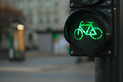 Sustainable transport. bicycle traffic signal, green light, road bike, free bike zone or area,