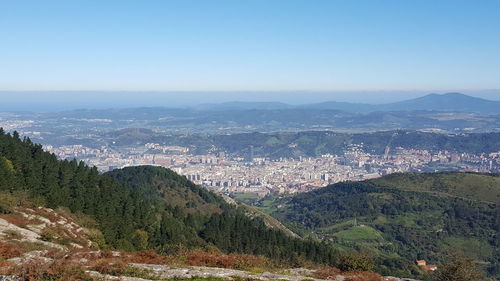 High angle view of cityscape against clear sky