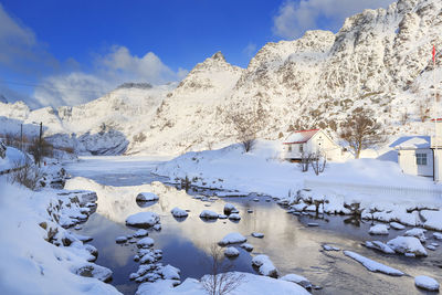 Scenic view of snowcapped mountains against sky