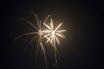 Low angle view of fireworks against sky at night
