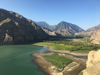 Scenic view of mountains against clear sky