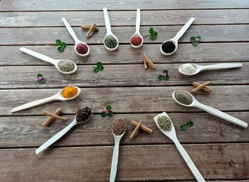 High angle view of ice cream on table