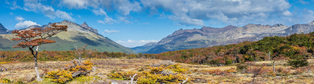 Panoramic view of landscape and mountains against sky
