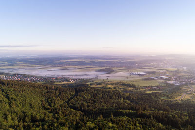 High angle view of field against sky
