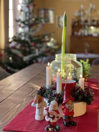 Close-up of christmas decorations on table