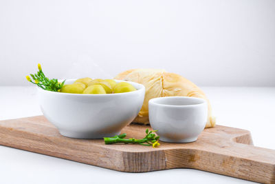 Close-up of fruits served on table