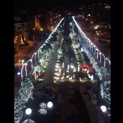 View of illuminated city at night
