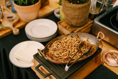 High angle view of food on table