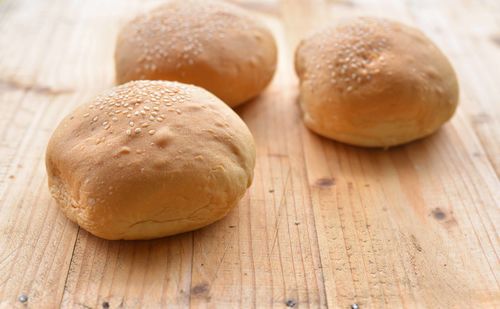 High angle view of bread on cutting board