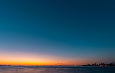 Scenic view of sea against clear sky during sunset