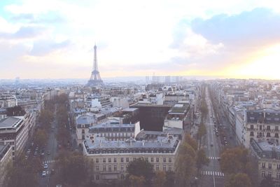 City skyline at sunset