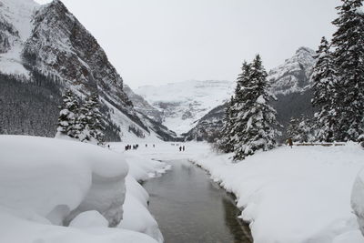 Scenic view of snow covered mountains against sky