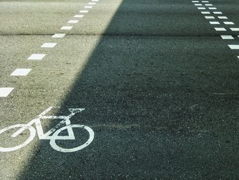 High angle view of bicycle lane